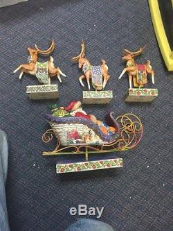 Dash Away Christmas Magic Reindeer Delivering Joy Santa Sleigh Jim Shore SET