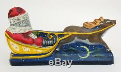 Dedicated 1994 Vaillancourt Folk Art #588/1500 Santa In Sleigh With Reindeer