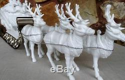 Department 56 Winter Silhouette Santa's Sleigh & Reindeer Set of 5 white porcela