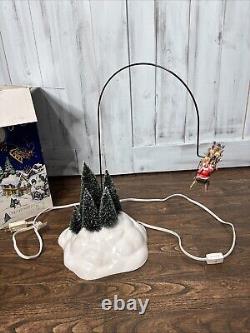 Dept 56 Up Up & Away Santa Reindeer Sleigh Christmas Rotates Around Works Video