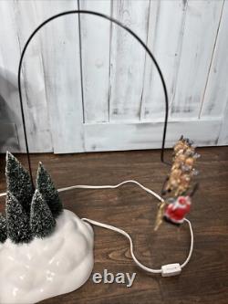 Dept 56 Up Up & Away Santa Reindeer Sleigh Christmas Rotates Around Works Video