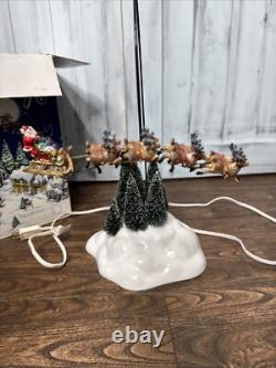 Dept 56 Up Up & Away Santa Reindeer Sleigh Christmas Rotates Around Works Video