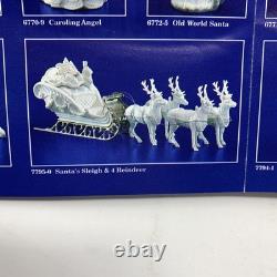 Dept 56 Winter Silhouette Santa's Sleigh 4 Reindeer White Porcelain / Metal Base