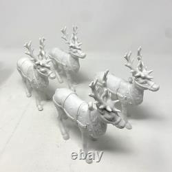 Dept 56 Winter Silhouette Santa's Sleigh 4 Reindeer White Porcelain / Metal Base