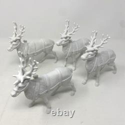 Dept 56 Winter Silhouette Santa's Sleigh 4 Reindeer White Porcelain / Metal Base