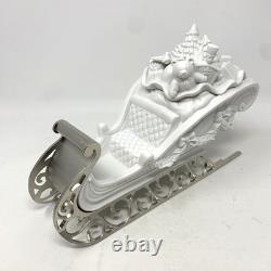 Dept 56 Winter Silhouette Santa's Sleigh 4 Reindeer White Porcelain / Metal Base