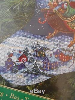 Dimensions Santa Reindeer Sleigh Moon Christmas Stocking Cross Stitch Kit Beads