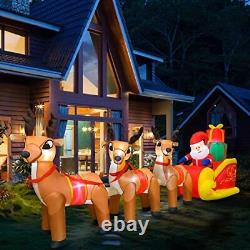 DomKom 10 FT Christmas Inflatable Santa Claus on Sleigh with Three Reindeer G