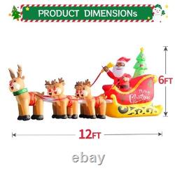 DomKom 12FT Black Santa Sleigh with Five Reindeers Inflatable LED Lights