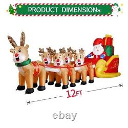 DomKom 12 FT Christmas Inflatable Santa Claus on Sleigh with Five Reindeer Gi