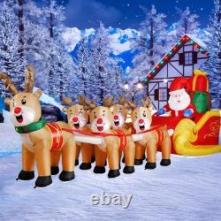 DomKom 12 FT Christmas Inflatable Santa Sleigh with 5 Reindeer LED Lights
