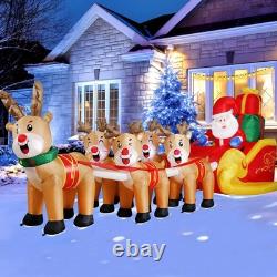 DomKom 12 FT Christmas Inflatable Santa Sleigh with 5 Reindeer LED Lights