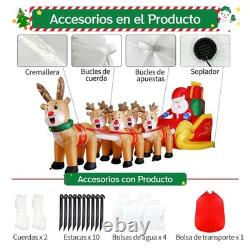 DomKom 12 FT Christmas Inflatable Santa Sleigh with 5 Reindeer LED Lights