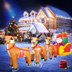 DomKom 12ft Inflatable Santa Sleigh 3 Reindeer LED Lights Outdoor Christmas Deco