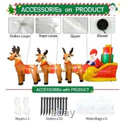 DomKom 12ft Inflatable Santa Sleigh 3 Reindeer LED Lights Outdoor Christmas Deco