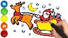 Draw And Color Santa Claus Riding Sleigh And Reindeer For Kids How To Draw Santa Sleigh Reindeer