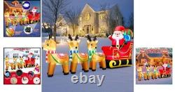 Durable 12ft Santa Reindeer Sleigh Inflatable Perfect for Outdoor Festivities