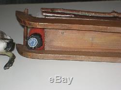 Early Old German Santa On Wood Sleigh W Reindeer