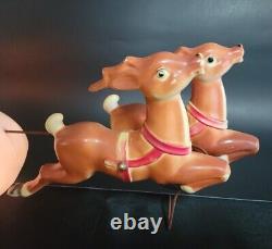 EMPIRE BLOW MOLD VTG SANTA IN SLEIGH TWO REINDEERS LIGHTS UP 70s TABLE TOP SIZE