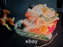 EMPIRE BLOW MOLD VTG SANTA IN SLEIGH TWO REINDEERS LIGHTS UP 70s TABLE TOP SIZE