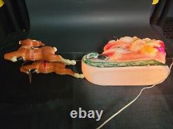 EMPIRE BLOW MOLD VTG SANTA IN SLEIGH TWO REINDEERS LIGHTS UP 70s TABLE TOP SIZE