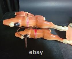 EMPIRE BLOW MOLD VTG SANTA IN SLEIGH TWO REINDEERS LIGHTS UP 70s TABLE TOP SIZE