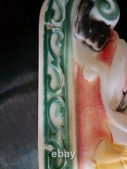 EMPIRE BLOW MOLD VTG SANTA IN SLEIGH TWO REINDEERS LIGHTS UP 70s TABLE TOP SIZE