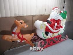 ENORMOUS Santa's With Sleigh SLED & Reindeer Lighted Christmas Blow Mold