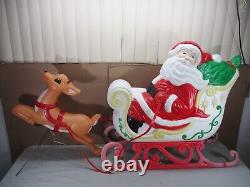 ENORMOUS Santa's With Sleigh SLED & Reindeer Lighted Christmas Blow Mold