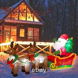 EUty Christmas Inflatable Decoration 7 Feet Santa on Reindeer Sled Built-in L