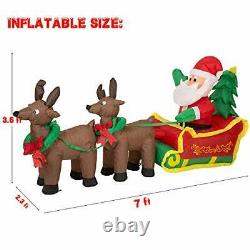 EUty Christmas Inflatable Decoration 7 Feet Santa on Reindeer Sled Built-in L