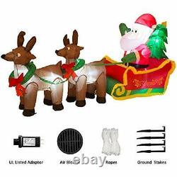 EUty Christmas Inflatable Decoration 7 Feet Santa on Reindeer Sled Built-in L