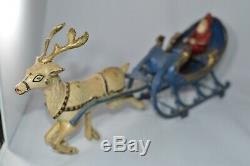 Early 1900's Hubley Santa withWhite Reindeer in blue sleigh Beautiful
