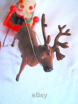 Early 1900's TROIKA Celluloid Reindeer pulling Santa in Sleigh with Original Box