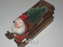 Early Old German Santa On Wood Sleigh W Reindeer