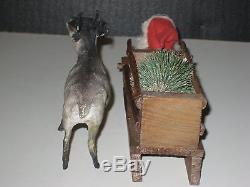 Early Old German Santa On Wood Sleigh W Reindeer