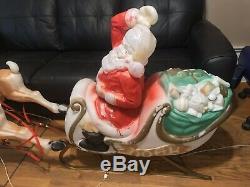 Empire Blow Mold Christmas Santa Sleigh Reindeers Light Display WORKS PickupOnly