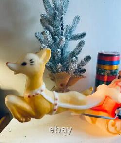 Empire Blow Mold Santa Sleigh Reindeer 1950s RLM Rudolph Light-up 19 Christmas