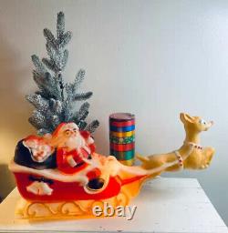 Empire Blow Mold Santa Sleigh Reindeer 1950s RLM Rudolph Light-up 19 Christmas