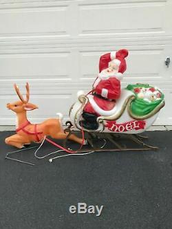Empire Blow Mold Santa Sleigh and Reindeer with Antlers