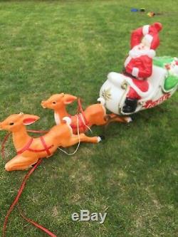Empire Blow Mold Set Santa Sleigh & Flying Reindeer Lighted Plastic Decor