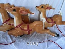 Empire Reindeer Blow Mold Set 3x Vintage Santa Sleigh Christmas Deer
