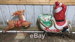 Empire Santa With Sleigh & Reindeer Blow Mold Lighted Yard Christmas Decor