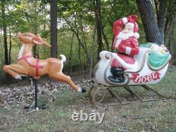 Empire Santa in Sleigh with Reindeer LARGE vtg blow mold Christmas yard decor