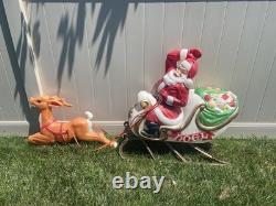 Empire Santa's Sleigh With Reindeer 1970 Vintage Christmas Lighted Blowmold USA