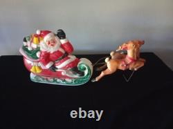 Empire Tabletop Santa Sleigh 2 Reindeer Blow Mold Christmas 1970