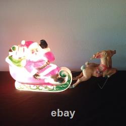 Empire Tabletop Santa Sleigh 2 Reindeer Blow Mold Christmas 1970