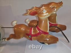 Empire Tabletop Santa Sleigh 2 Reindeer Blow Mold Christmas 1970