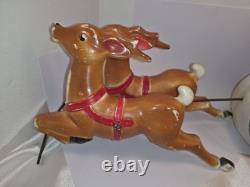 Empire Tabletop Santa Sleigh 2 Reindeer Blow Mold Christmas 1970