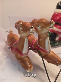Empire Tabletop Santa Sleigh 2 Reindeer Blow Mold Christmas 1970